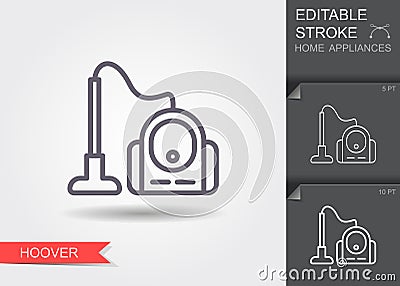 Vacuum Cleaner. Line icon with editable stroke with shadow Vector Illustration