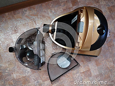 Vacuum cleaner to collect dust. No garbage bags. Details and close-up. Stock Photo