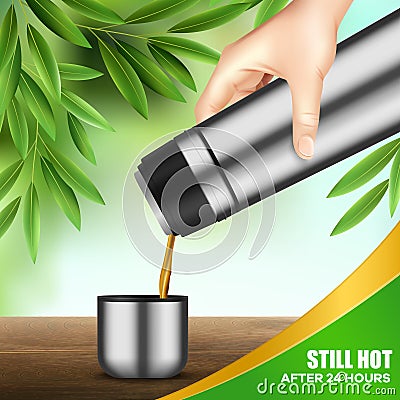 Vacuum Flask Hand Realistic Vector Illustration