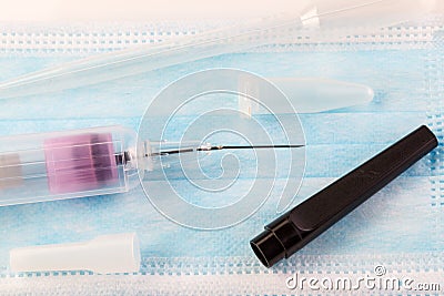 Vacuum syringe for blood sampling. Medical equipment. Test tube for blood analysis . Vacuum syringe for collecting blood with a Stock Photo