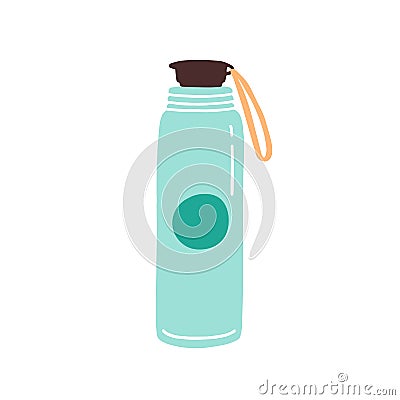 Vacuum thermo tumbler flask with cap and handle vector flat illustration. Durable and reusable bottle for water isolated Vector Illustration