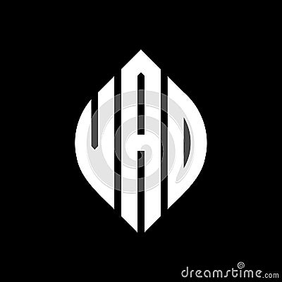 VAD circle letter logo design with circle and ellipse shape. VAD ellipse letters with typographic style. The three initials form a Vector Illustration