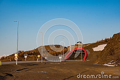 The Vadlaheidi road tunnel in Eyjafjordur in Iceland Stock Photo