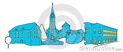 Vaduz Liechtenstein Colored Panorama Vector Illustration