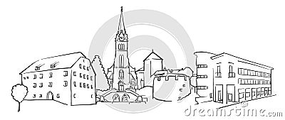 Vaduz Liechtenstein Panorama Sketch Vector Illustration