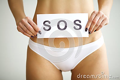 Vaginal or urinary infection and problems concept. Young woman h Stock Photo