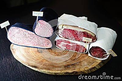 Vague beef steak and other dry aged beef steaks Stock Photo