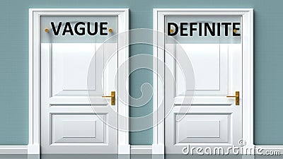 Vague and definite as a choice - pictured as words Vague, definite on doors to show that Vague and definite are opposite options Cartoon Illustration