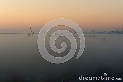 Vague silhouettes of Koblevo skyline, Ukraine Stock Photo