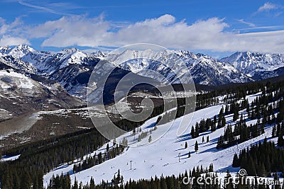 Vail, Colorado ski resort in winter with the snow covered Rocky Mountains Stock Photo