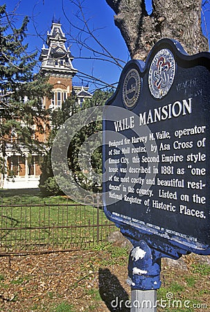 Vaile Mansion, on National Registrar of Historic Places, MO Editorial Stock Photo