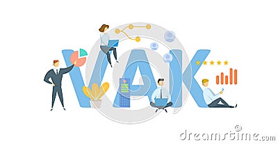 VAK, Visual, Auditory and Kinesthetic. Concept with keywords, people and icons. Flat vector illustration. Isolated on Vector Illustration