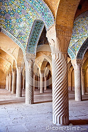 Vakil Mosque, pillars of Prayer Hall Stock Photo