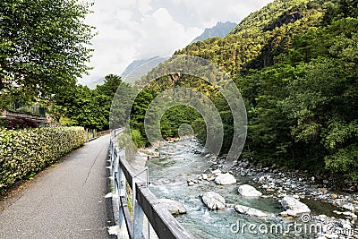 Val Bregaglia with Mera river Stock Photo