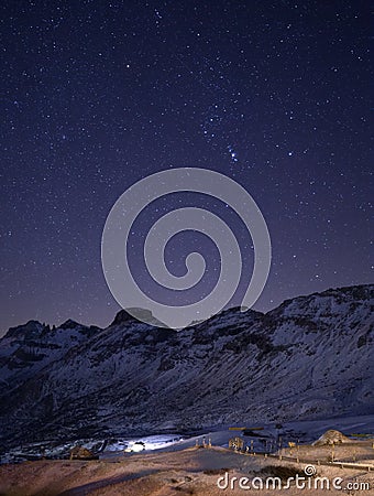 Val di Fassa Dolomites landscape, night landscape, starry sky Stock Photo