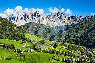 Val di Funes valley, Santa Maddalena in Dolomites, Italy Stock Photo