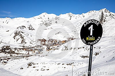 Winter Alps landscape from ski resort Val Thorens Editorial Stock Photo