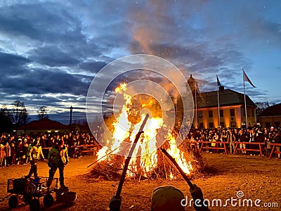 Valborg bonfire and celebration in Falun Stock Photo