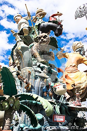 Las Fallas papier mache art statue prior to burning in Valencia Editorial Stock Photo