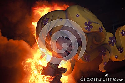 Valencia Fallas, burning huge figures. Editorial Stock Photo