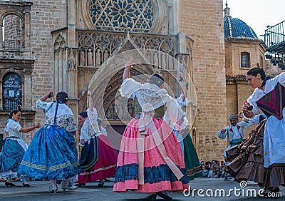 Performance of traditional dances in De la Virgen square Editorial Stock Photo