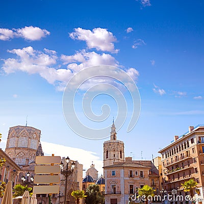 Valencia Plaza cathedral and Miguelete Spain Stock Photo