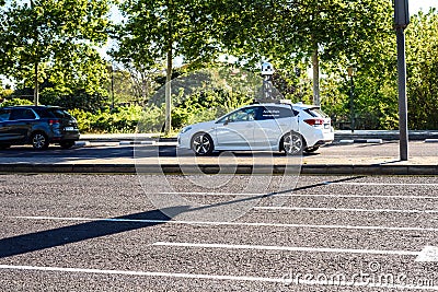 Valencia, Spain - April 9, 2019: Apple Maps car mapping roads, gathering data to use it in its own application creating 3-D map Editorial Stock Photo