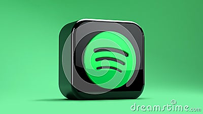 Valencia, Spain - April, 2021: Minimal Spotify app icon isolated on a green background in 3D rendering. Spotify is one of the most Editorial Stock Photo