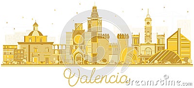 Valencia Spain City Skyline Silhouette with Golden Buildings. Stock Photo