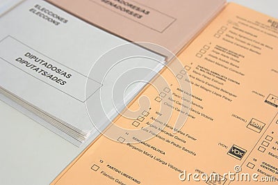 Envelopes and ballots for voting in the Spanish congress Editorial Stock Photo