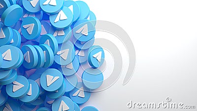 Valencia, Spain - February, 2021: A heap of Telegram app icons for a background in 3D rendering. Telegram is an online social Editorial Stock Photo