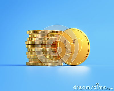 Valencia, Spain - February, 2023: stack of golden Twitter coins on a blue background in 3D Editorial Stock Photo