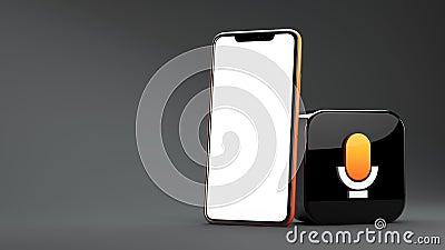 Valencia Spain January 2021: 3D rendering of Stereo app icon and mobile phone isolated on a dark background. Close-up of Stereo Stock Photo