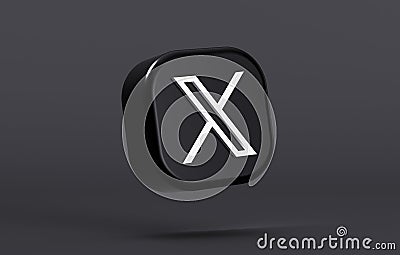 Valencia, Spain - July, 2023: X app floating logo on a dark color background in 3D rendering. X is the new name and logo of the Editorial Stock Photo