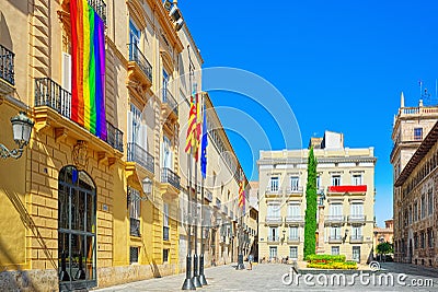 Palace of the Generalitat Government of Valencia on Square Man Editorial Stock Photo
