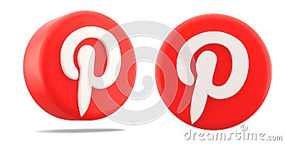 Valencia, Spain - November, 2022: Pinterest isolated logo red icon on white background, cut out symbol in 3D rendering Editorial Stock Photo