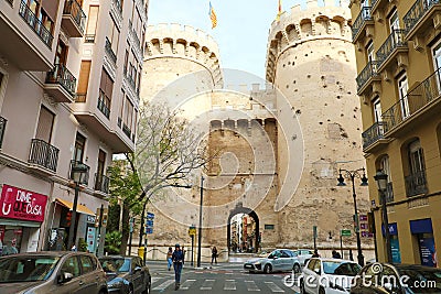 VALENCIA, SPAIN - NOVEMER 27, 2019: view of Torres de Quart an old gate in Valencia, Spain Editorial Stock Photo