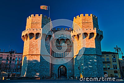 Torres de Serranos at sunrise Editorial Stock Photo