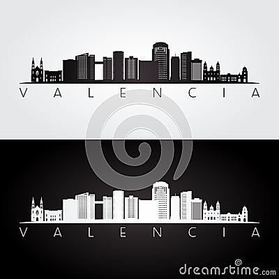 Valencia, Venezuela skyline and landmarks silhouette Vector Illustration