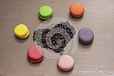 Valentain days still life with macaroons and coffee beans Stock Photo