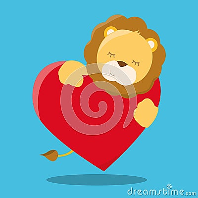 valentine animals lion heart007 Vector Illustration