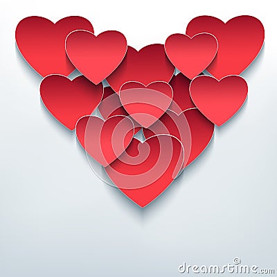 Valentine background with 3d hearts cutting paper Vector Illustration