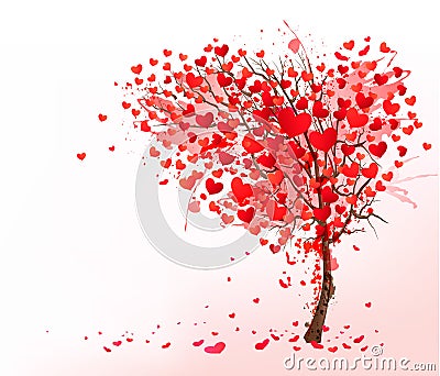 Valentine background with heart shaped tree. Vector Illustration
