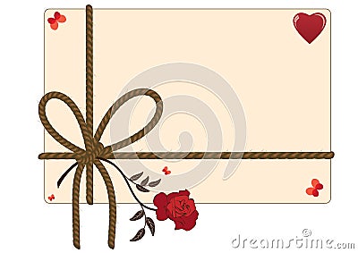 Valentine background with rope, heart, butterflies and red rose Vector Illustration