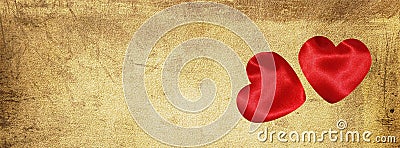 Valentine banner with hearts on golden grunge background Stock Photo