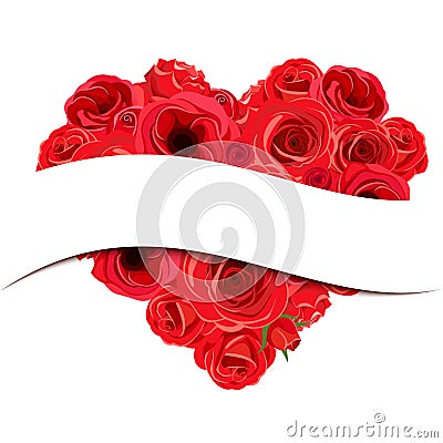 Valentine banner with roses heart bouquet. Vector illustration. Vector Illustration