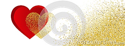 Valentine banners with hearts and golden glittering background - Facebook cover, -vector Stock Photo