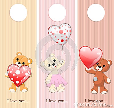 valentine banners with teddy bears and hearts Vector Illustration