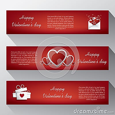 Valentine banners for your website with envelope, Vector Illustration