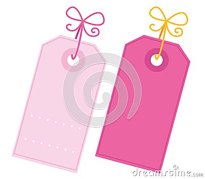 Valentine blank pink tags set isolated on white Vector Illustration